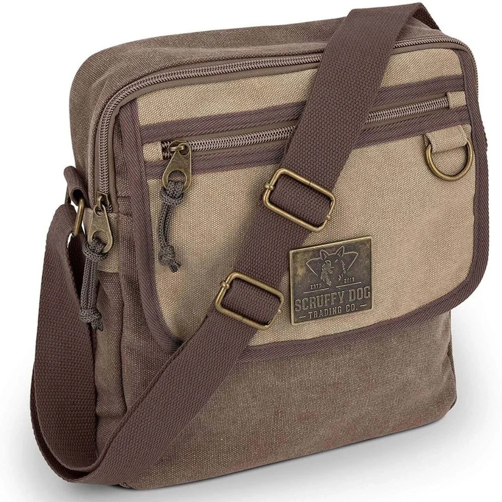 Small Messenger Bag Brown and Cream Men’s Canvas Scruffy Dog Australia